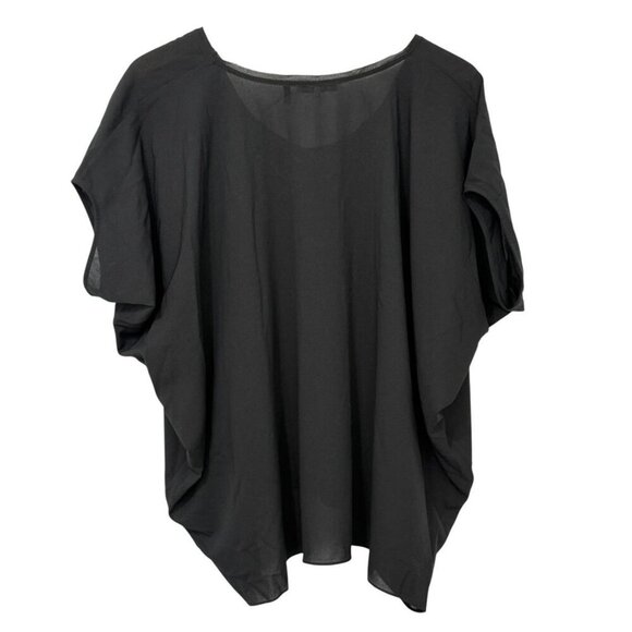 Helmut Lang Black Short Sleeve Blouse Top Boxy Drapey Modern Polyester Size S - Picture 4 of 7